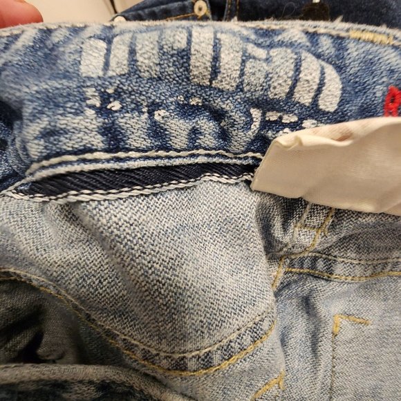 Urban Pipeline Relaxed Boot Cut  32 x 30 Men's Blue Jeans Light Wash Distressed - Picture 10 of 12